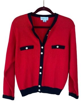 Vintage Lauren Cole Petites lambswool angora red contrast cardigan size medium